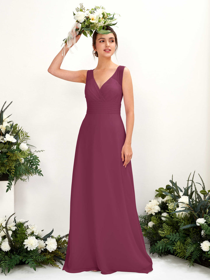 A-line V-neck Sleeveless Chiffon Bridesmaid Dress - Chianti (81220934)