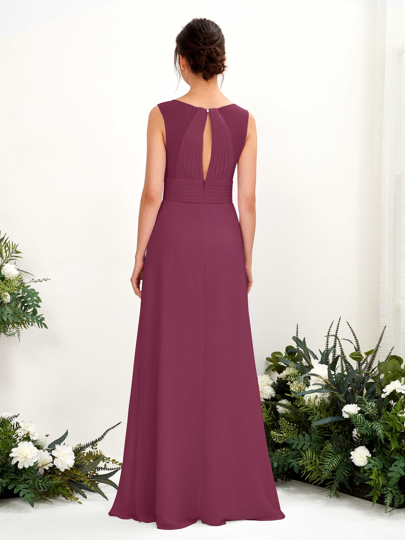 Carlyna Karen A-Line Chianti Bridesmaid Dress Maxi Sleeveless V-Neck Dress #color_chianti