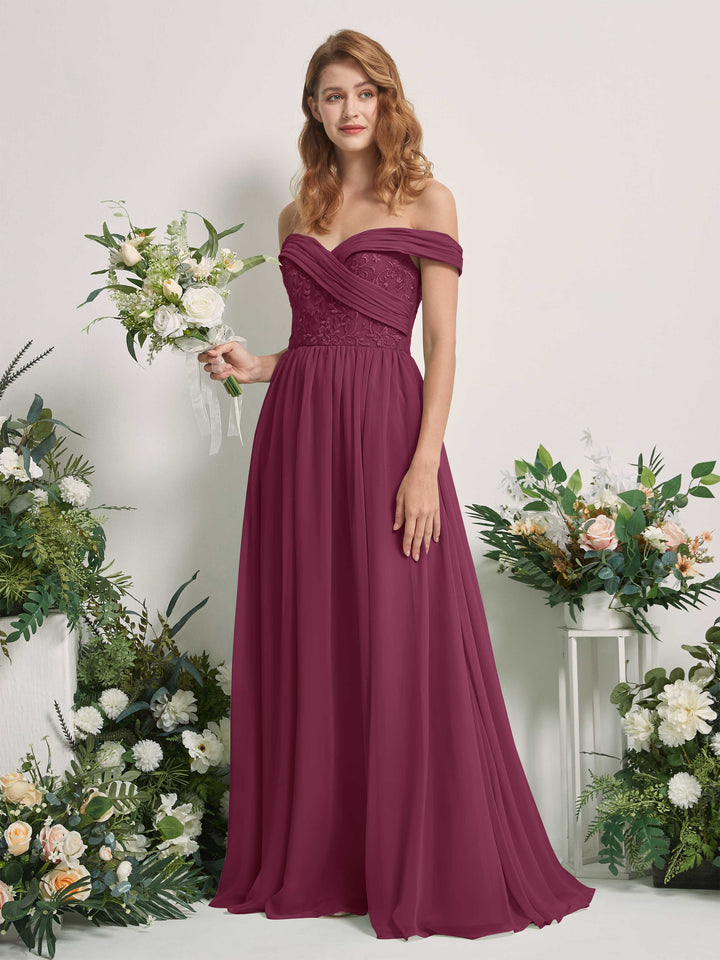 Chianti Bridesmaid Dresses Ball Gown Off Shoulder Sleeveless Chiffon Dresses (83220434)