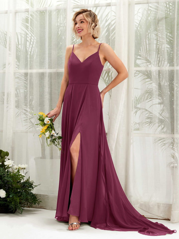 Ball Gown V-neck Sleeveless Bridesmaid Dress - Chianti (81224134)