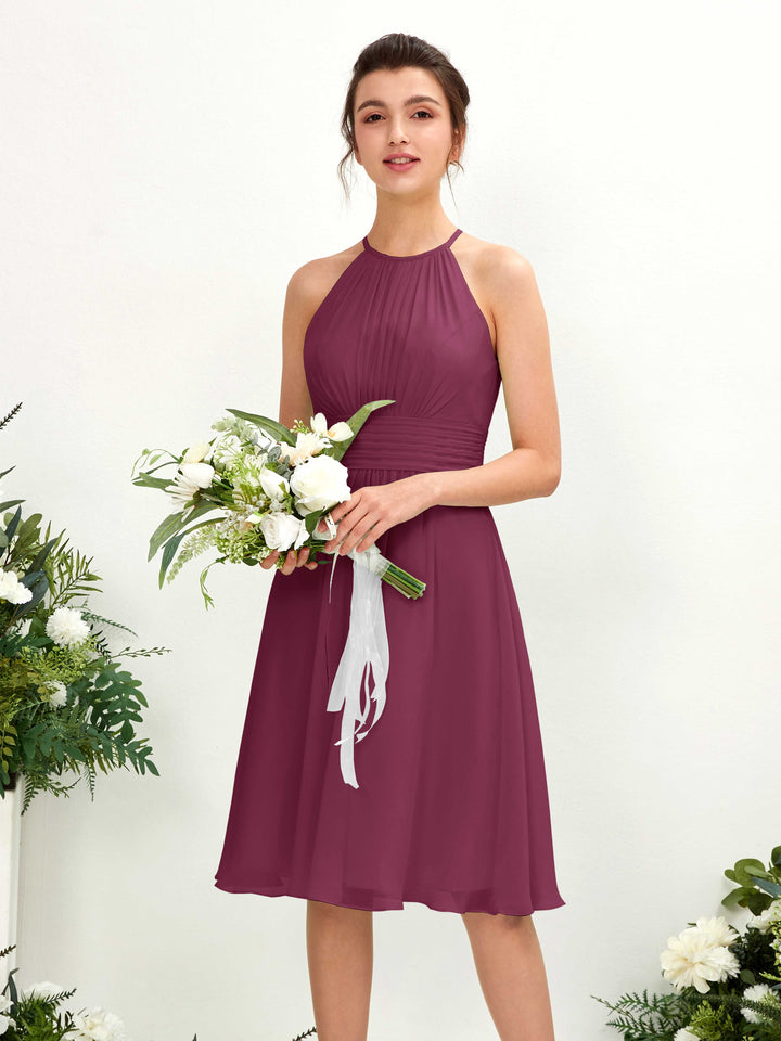 Halter Sleeveless Chiffon Bridesmaid Dress - Chianti (81220134)