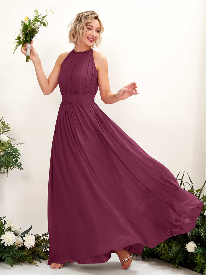 Halter Sleeveless Chiffon Bridesmaid Dress - Chianti (81223134)