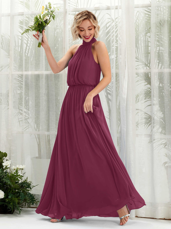 Halter Sleeveless Chiffon Bridesmaid Dress - Chianti (81222934)