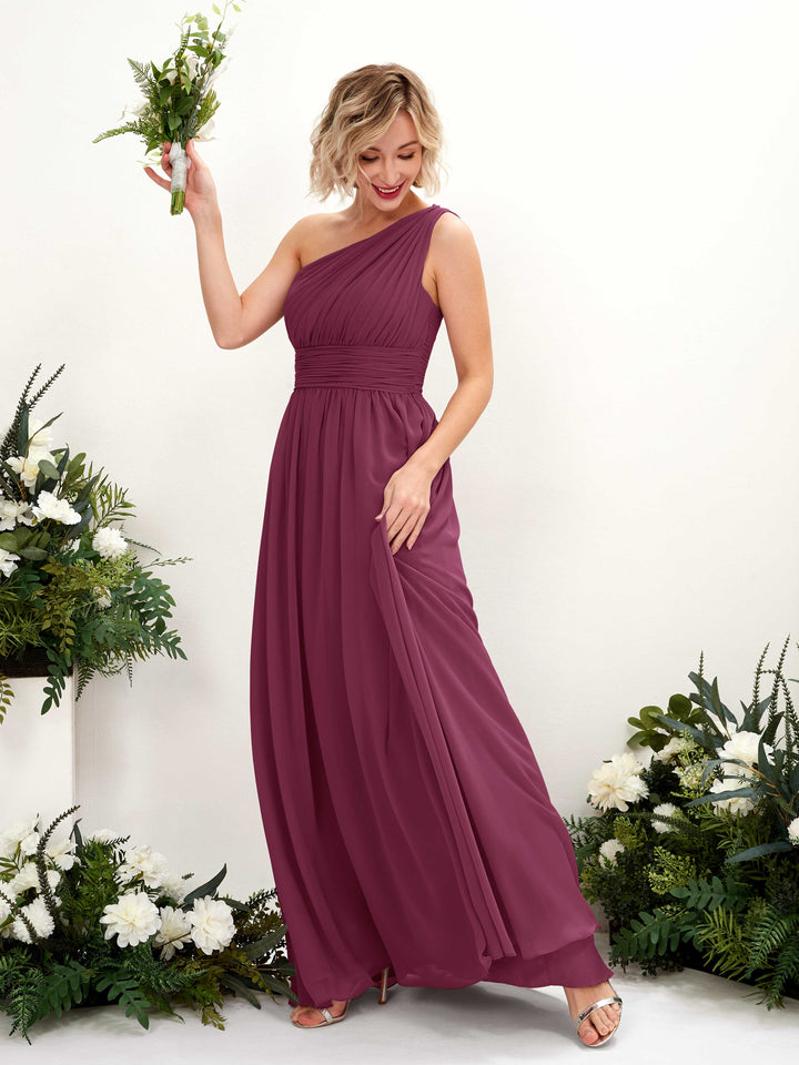 One Shoulder Sleeveless Chiffon Bridesmaid Dress - Chianti (81225034)