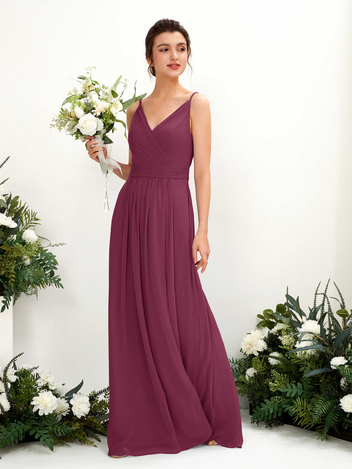 Spaghetti-straps V-neck Sleeveless Bridesmaid Dress - Chianti (81223934)