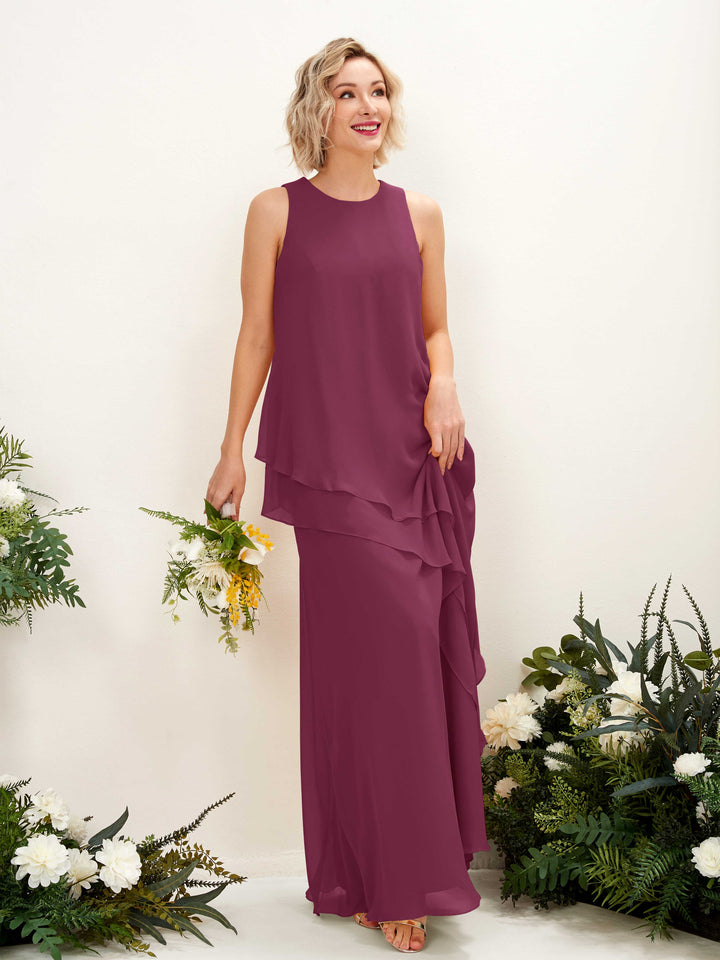 Round Sleeveless Chiffon Bridesmaid Dress - Chianti (81222334)