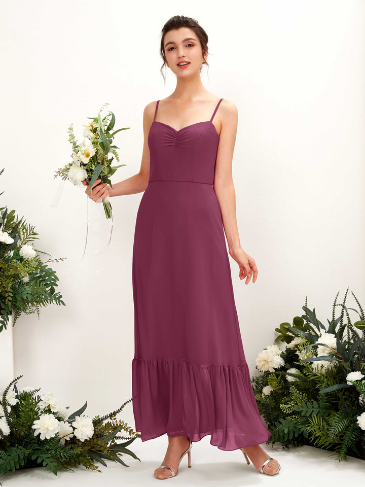 Spaghetti-straps Sweetheart Sleeveless Chiffon Bridesmaid Dress - Chianti (81223034)