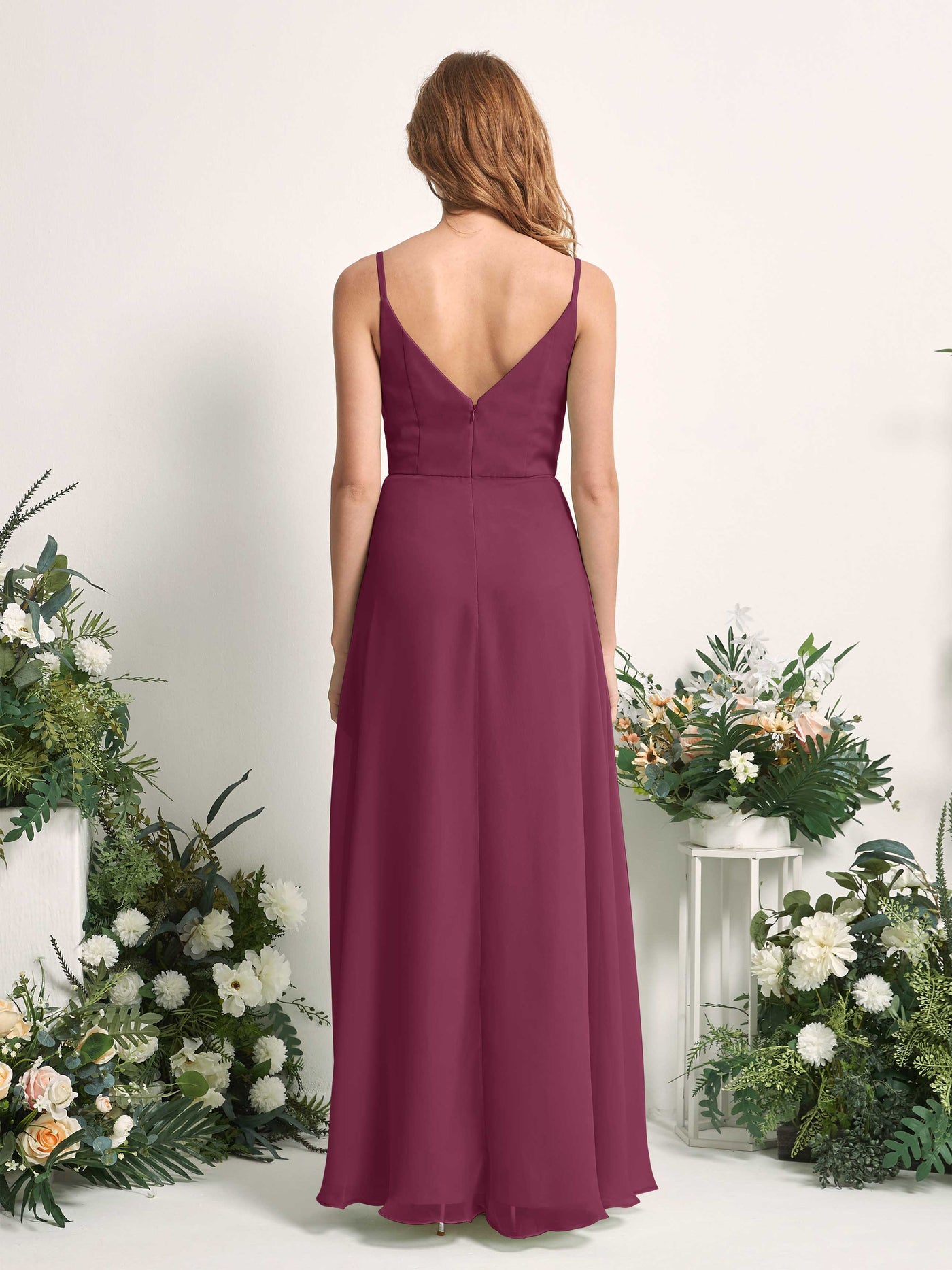 Bridesmaid Dress A-line Chiffon Spaghetti-straps Full Length Sleeveless Wedding Party Dress - Chianti (81227234)#color_chianti