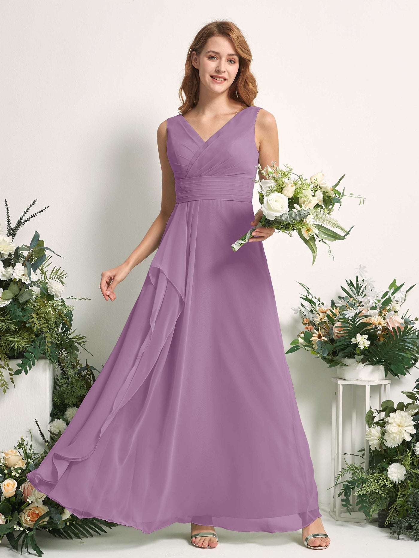 Carlyna Mollie A-Line Orchid Mist Bridesmaid Dress Maxi Sleeveless V-Neck Dress #color_orchid-mist