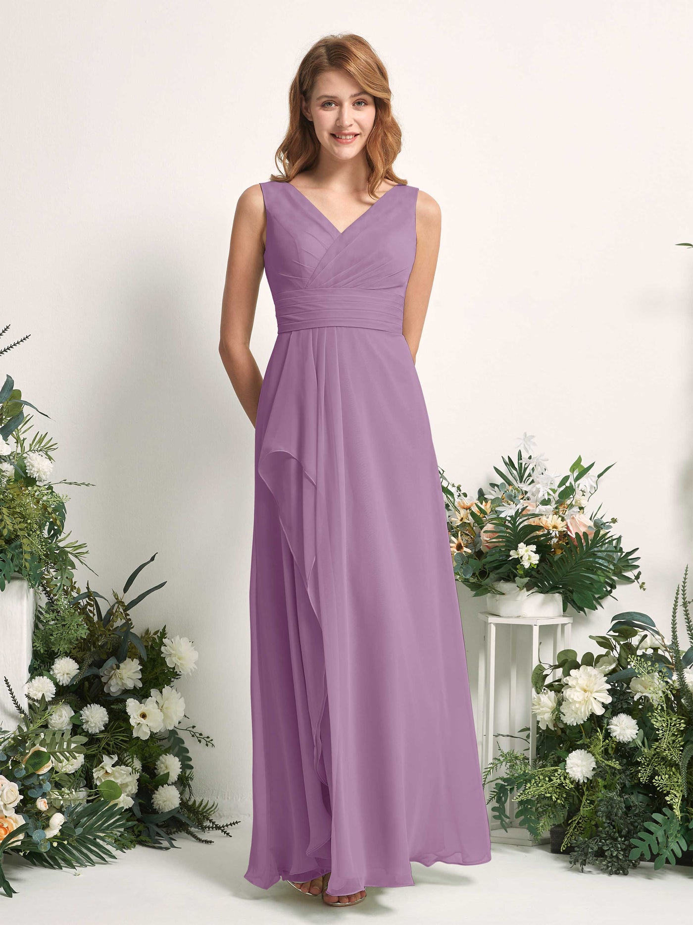 Carlyna Mollie A-Line Orchid Mist Bridesmaid Dress Maxi Sleeveless V-Neck Dress #color_orchid-mist