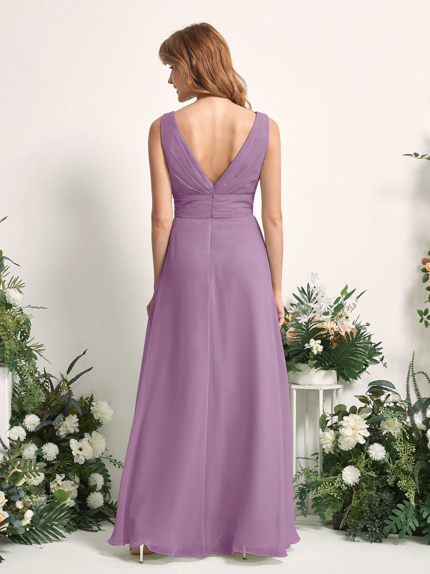 Carlyna Mollie A-Line Orchid Mist Bridesmaid Dress Maxi Sleeveless V-Neck Dress #color_orchid-mist