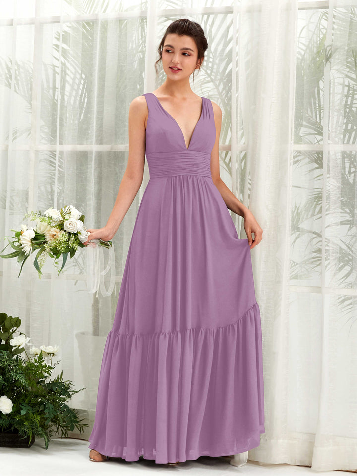 A-line Maternity Straps Sleeveless Chiffon Bridesmaid Dress - Orchid Mist (80223721)