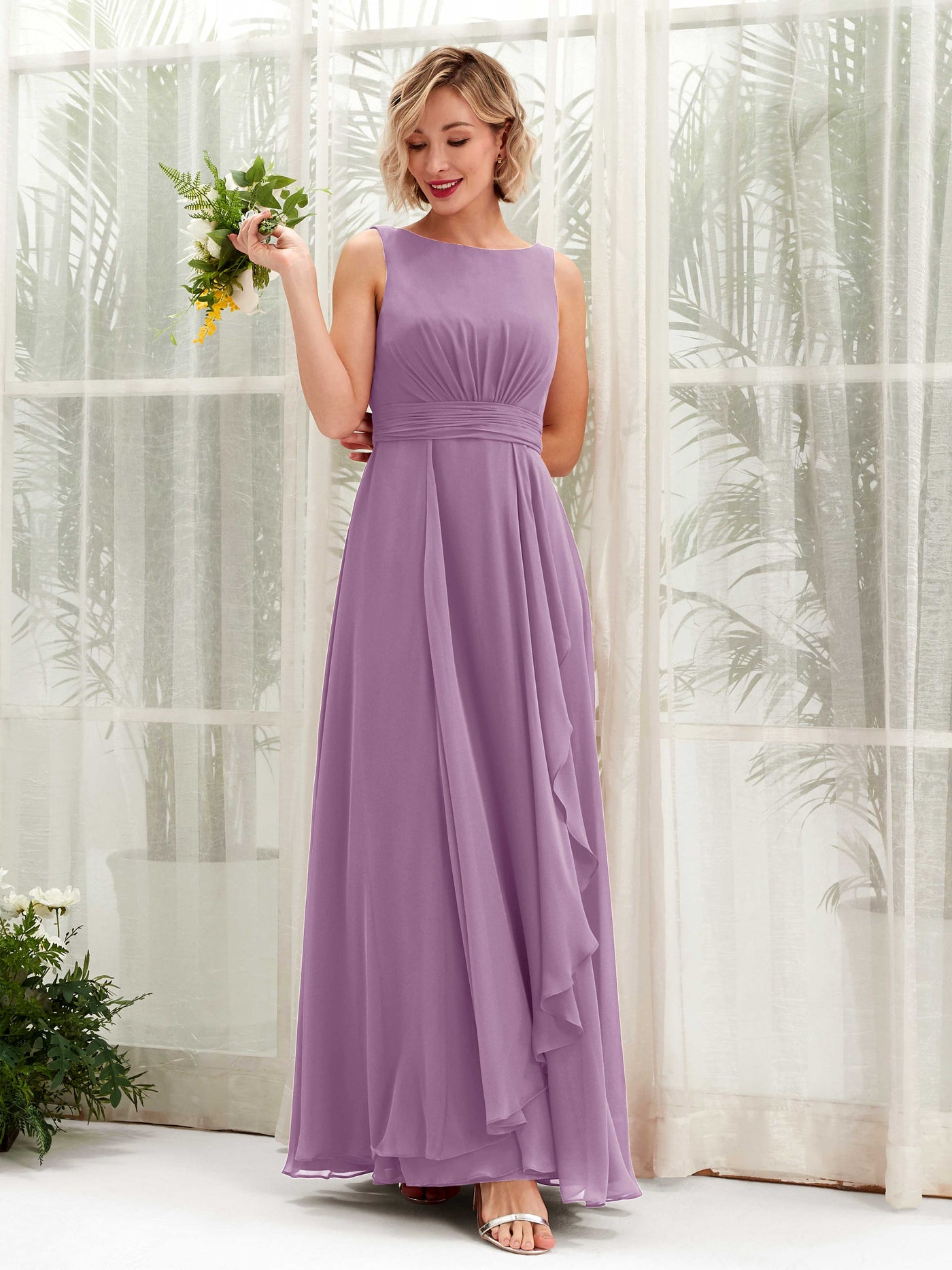 Carlyna Brianna A-Line Orchid Mist Bridesmaid Dress Maxi Sleeveless Boat Neck Dress #color_orchid-mist