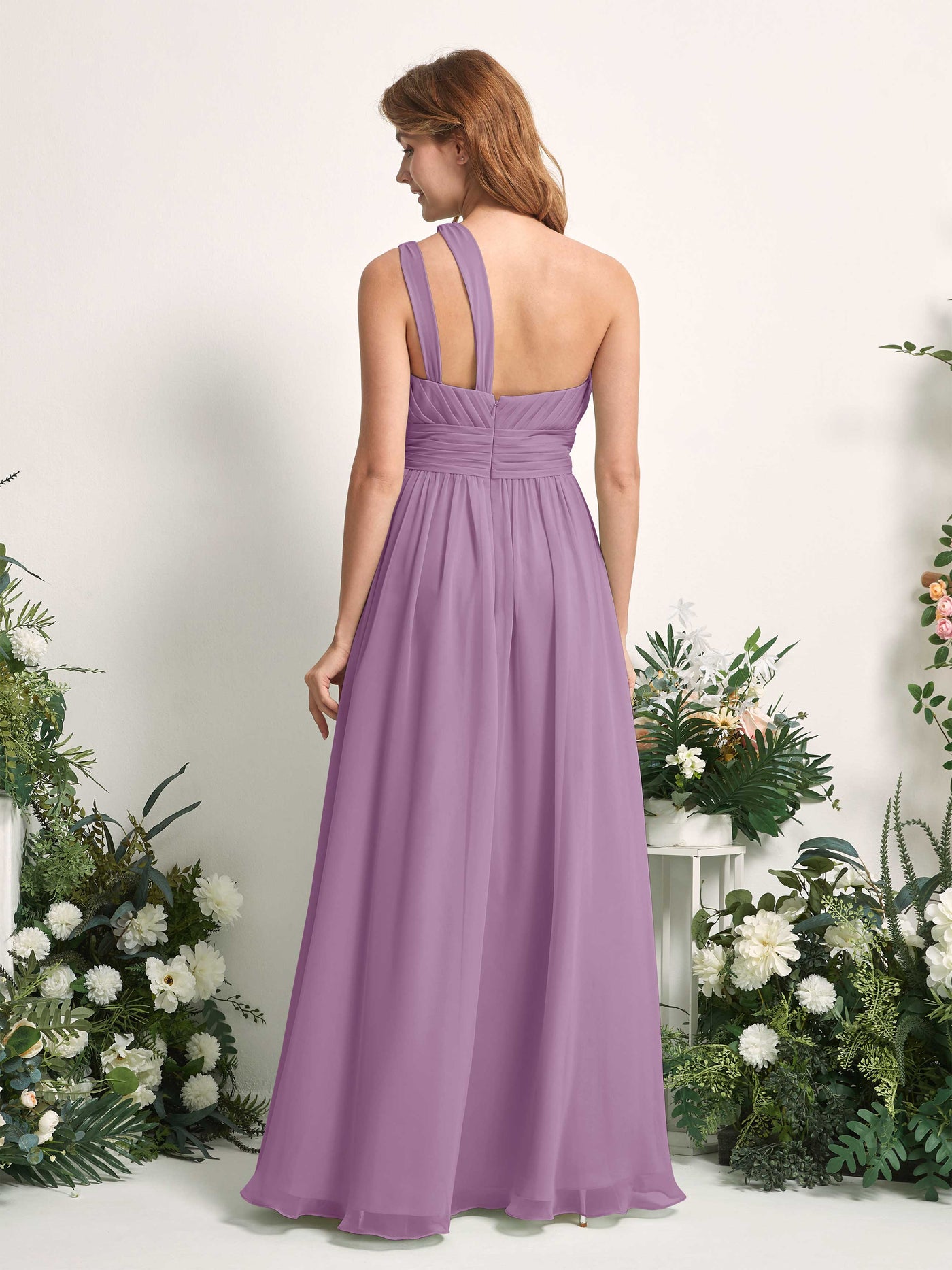 Carlyna Evelyn A-Line Orchid Mist Bridesmaid Dress Maxi Sleeveless One Shoulder Dress #color_orchid-mist