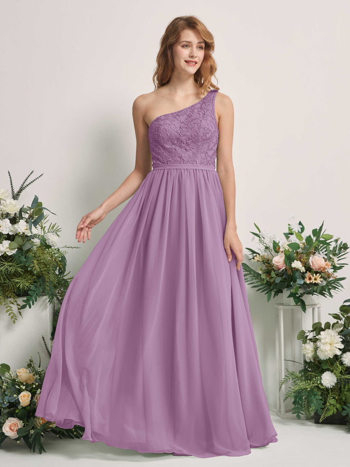 Orchid Mist Bridesmaid Dresses A-line Open back One Shoulder Sleeveless Dresses (83220521)