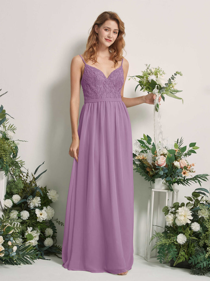 Orchid Mist Bridesmaid Dresses A-line Spaghetti-straps Sleeveless Chiffon Dresses (81226521)