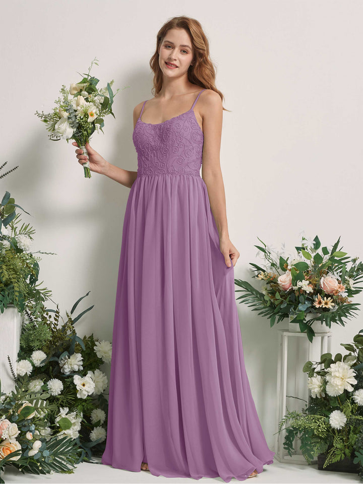 Orchid Mist Bridesmaid Dresses A-line Spaghetti-straps Sleeveless Chiffon Dresses (83221221)