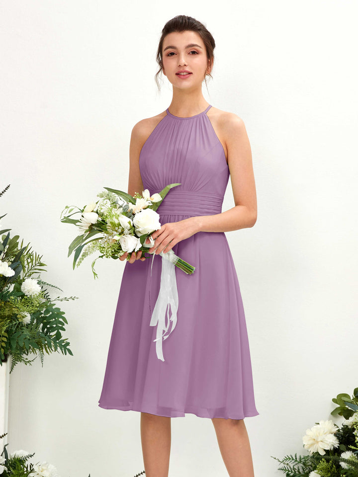 Halter Sleeveless Chiffon Bridesmaid Dress - Orchid Mist (81220121)