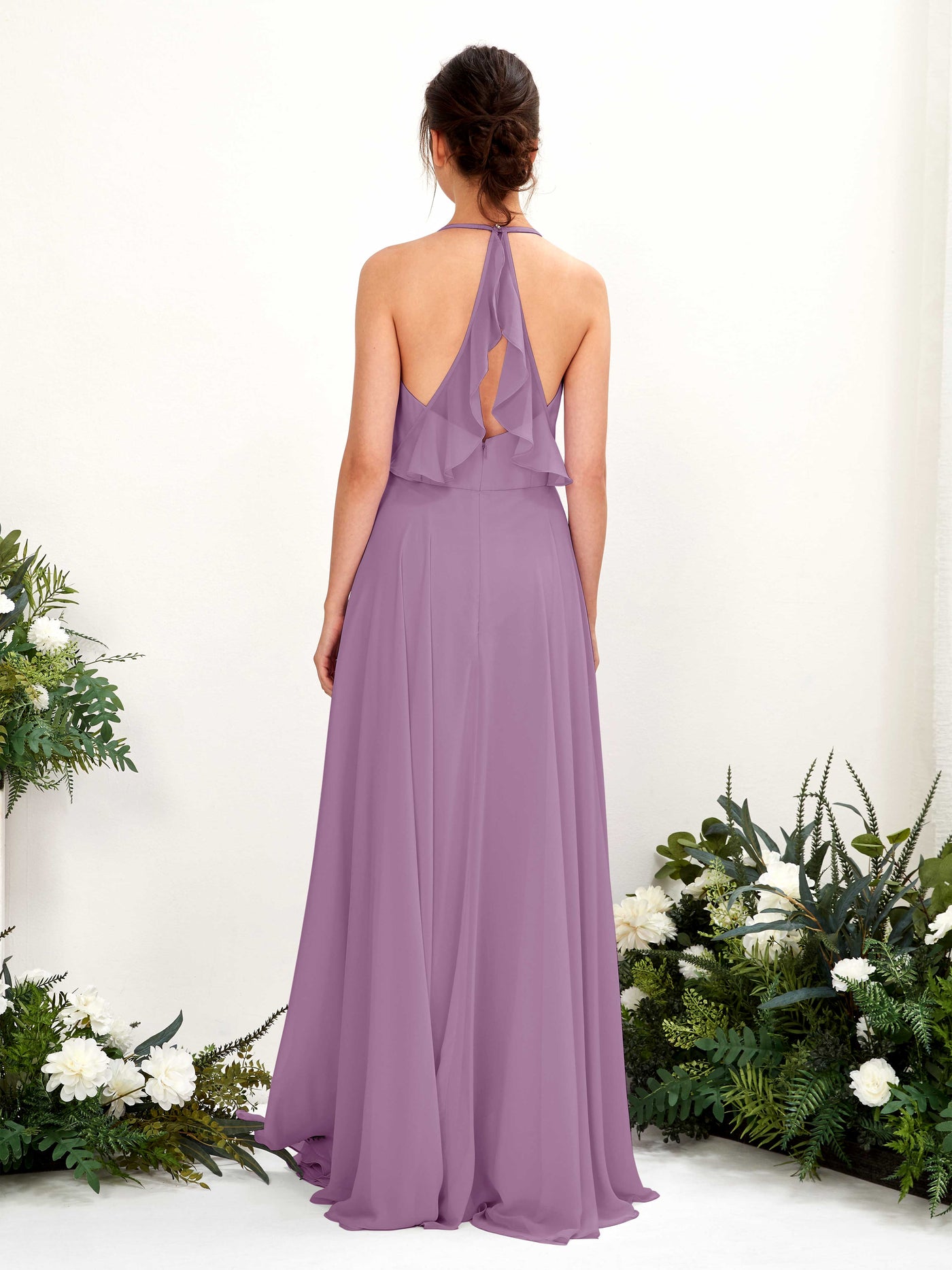 Halter V-neck Sleeveless Chiffon Bridesmaid Dress - Orchid Mist (81221021)#color_orchid-mist