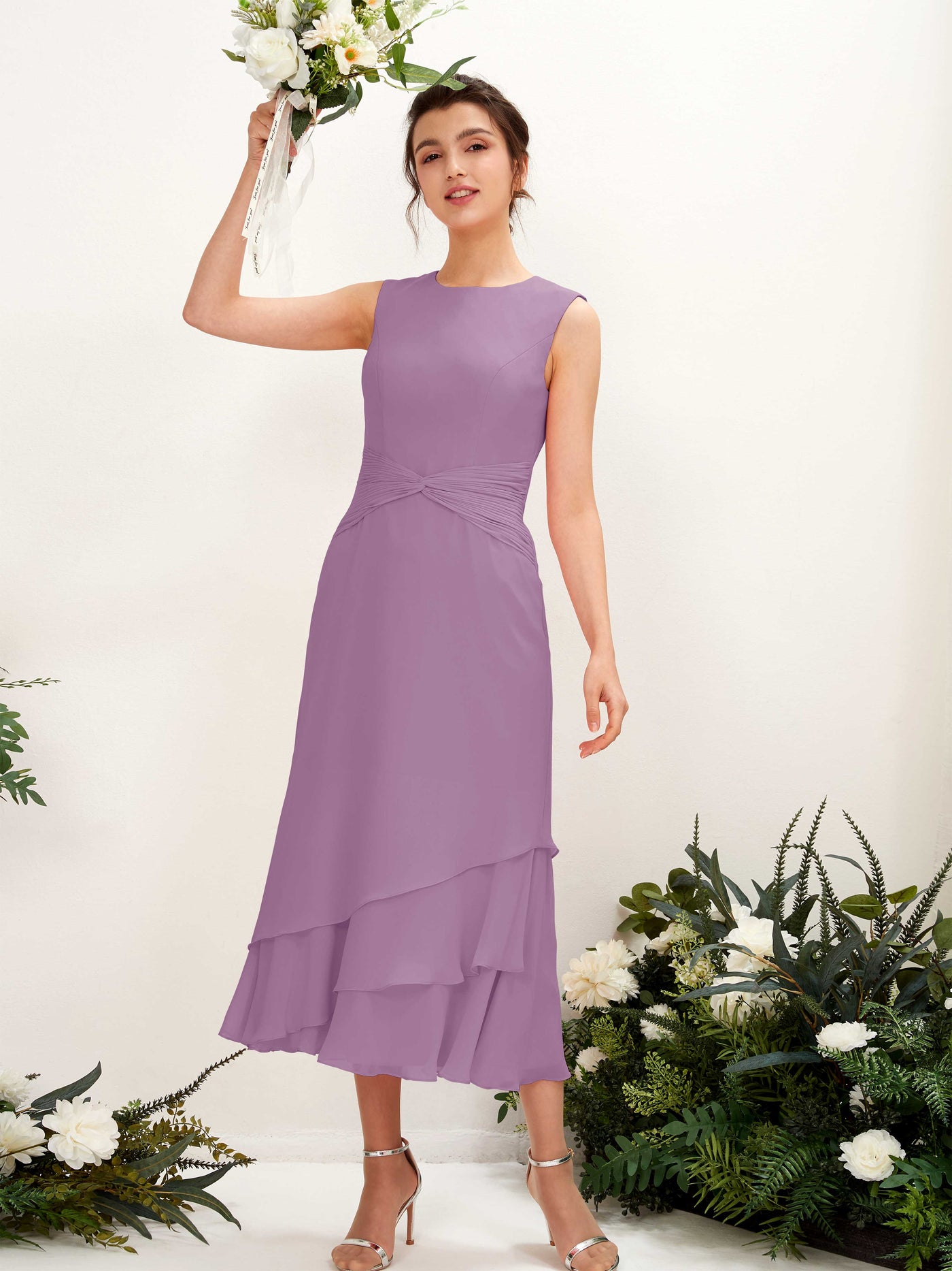 Mermaid/Trumpet Round Sleeveless Chiffon Bridesmaid Dress - Orchid Mist (81221921)#color_orchid-mist