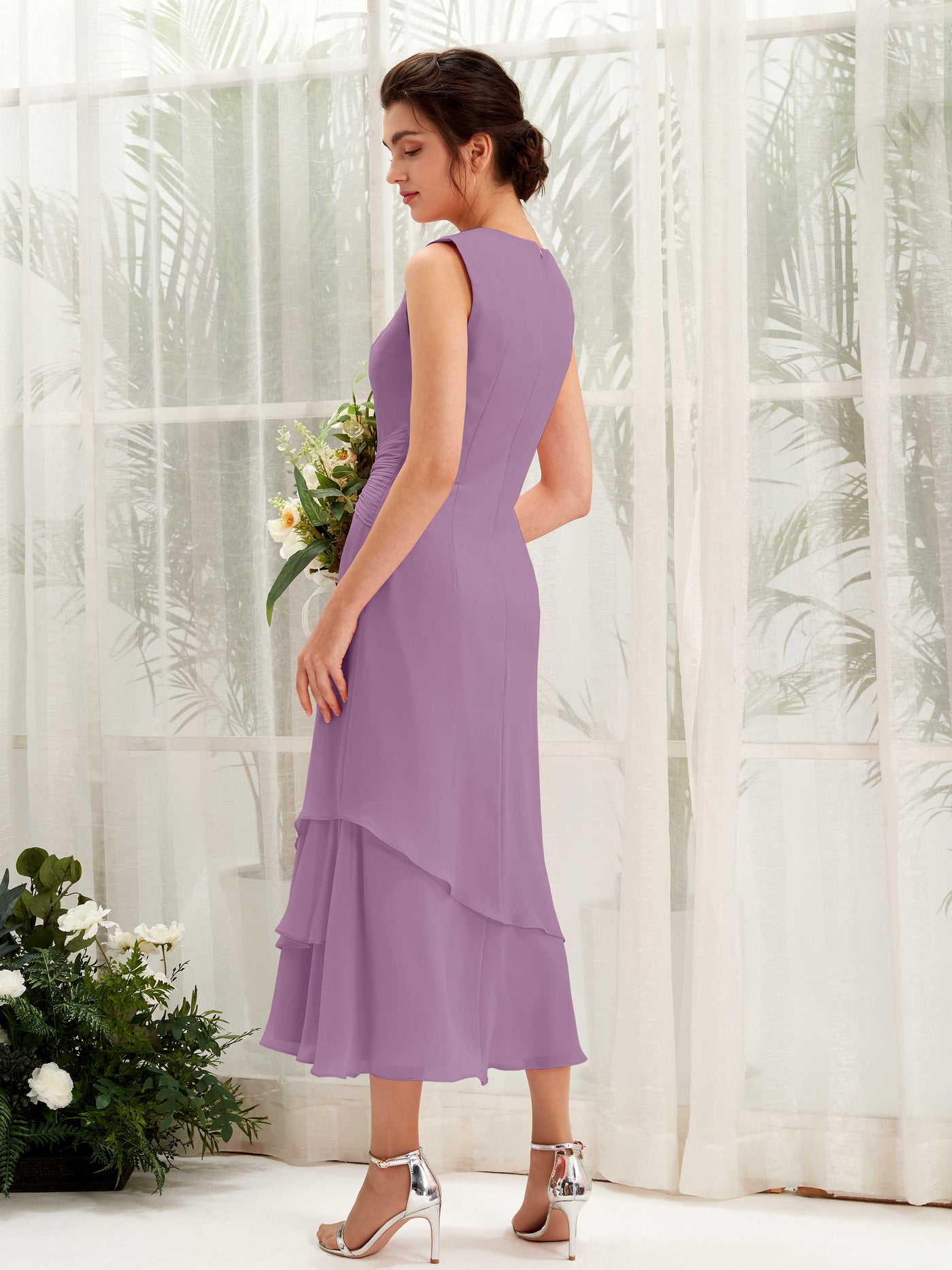 Mermaid/Trumpet Round Sleeveless Chiffon Bridesmaid Dress - Orchid Mist (81221921)#color_orchid-mist