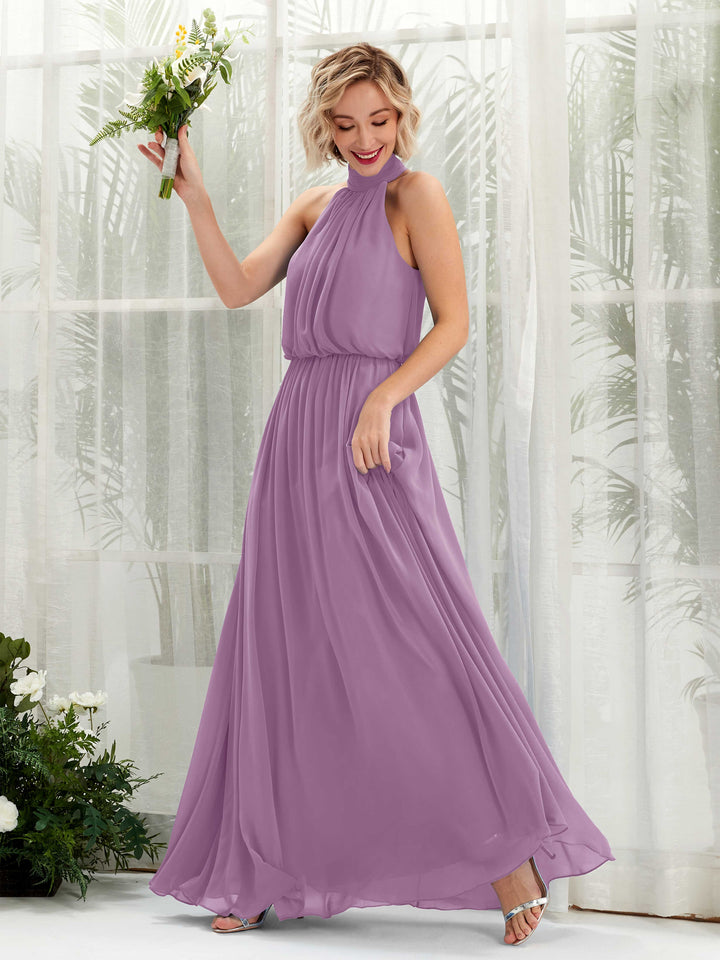 Halter Sleeveless Chiffon Bridesmaid Dress - Orchid Mist (81222921)