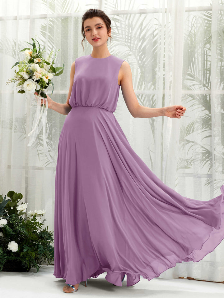 Round Sleeveless Chiffon Bridesmaid Dress - Orchid Mist (81222821)