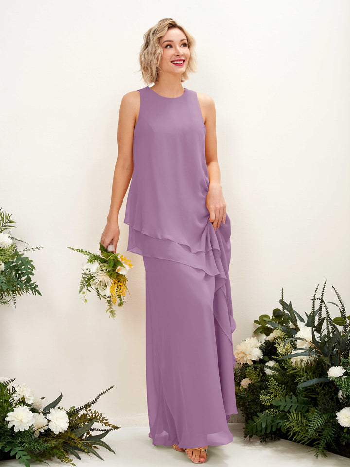 Round Sleeveless Chiffon Bridesmaid Dress - Orchid Mist (81222321)