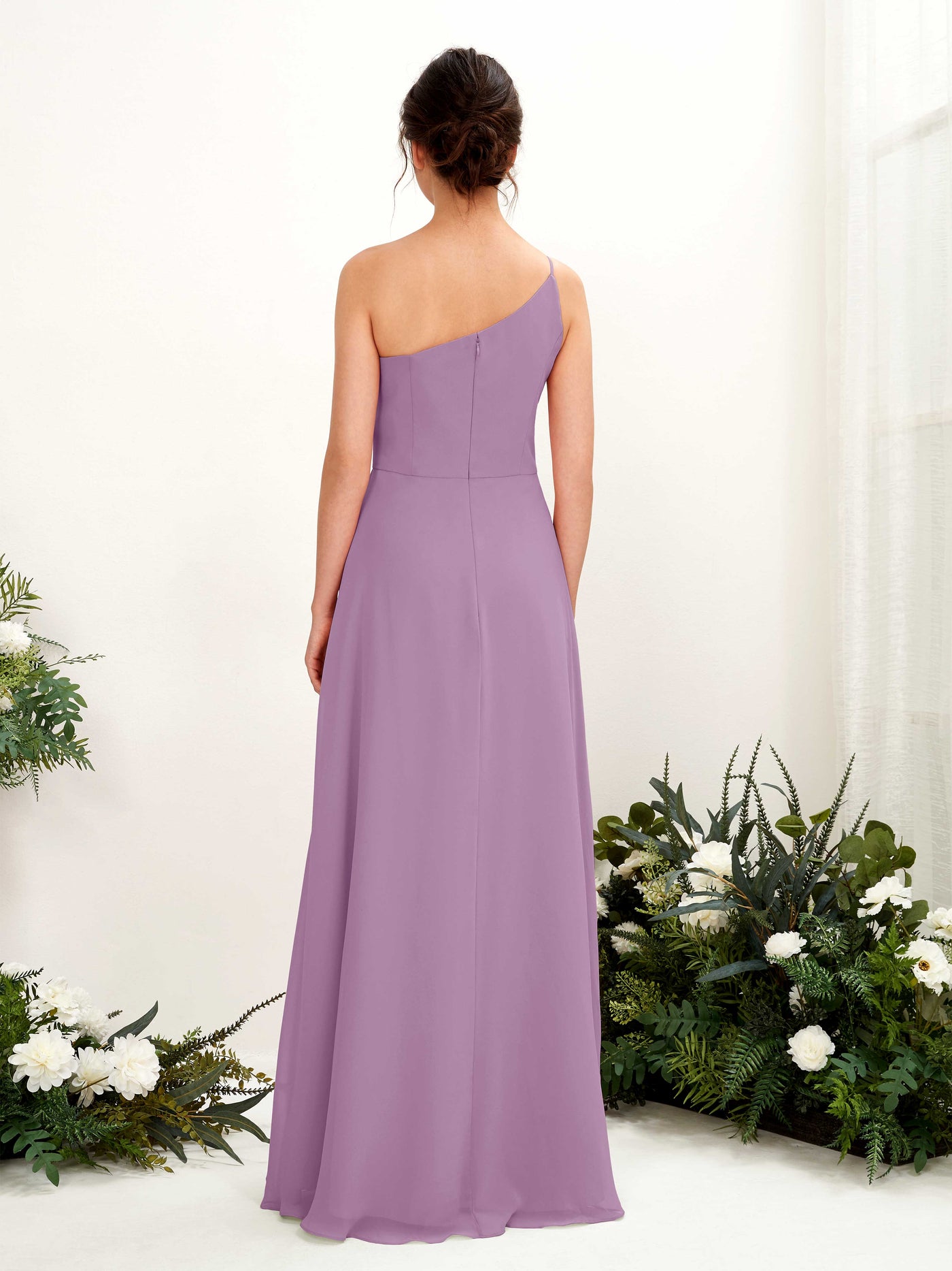 Carlyna Crystal A-Line Orchid Mist Bridesmaid Dress Maxi Sleeveless One Shoulder Dress #color_orchid-mist