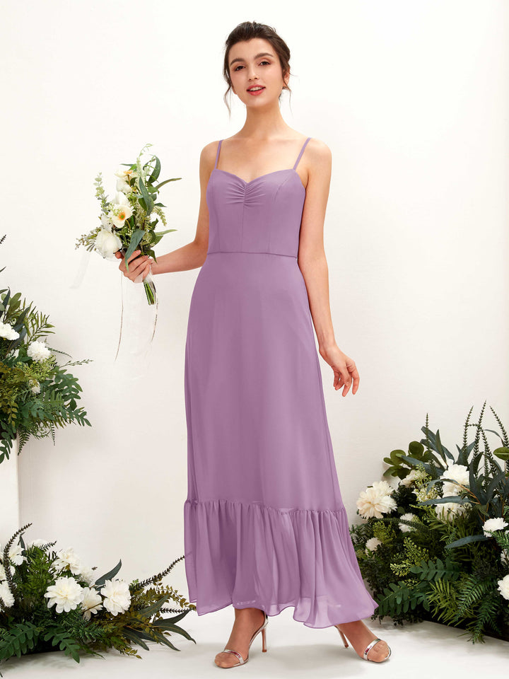 Spaghetti-straps Sweetheart Sleeveless Chiffon Bridesmaid Dress - Orchid Mist (81223021)