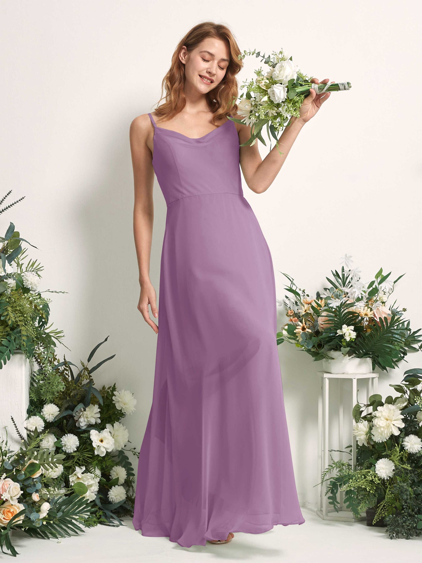 Bridesmaid Dress A-line Chiffon Spaghetti-straps Full Length Sleeveless Wedding Party Dress - Orchid Mist (81227221)#color_orchid-mist