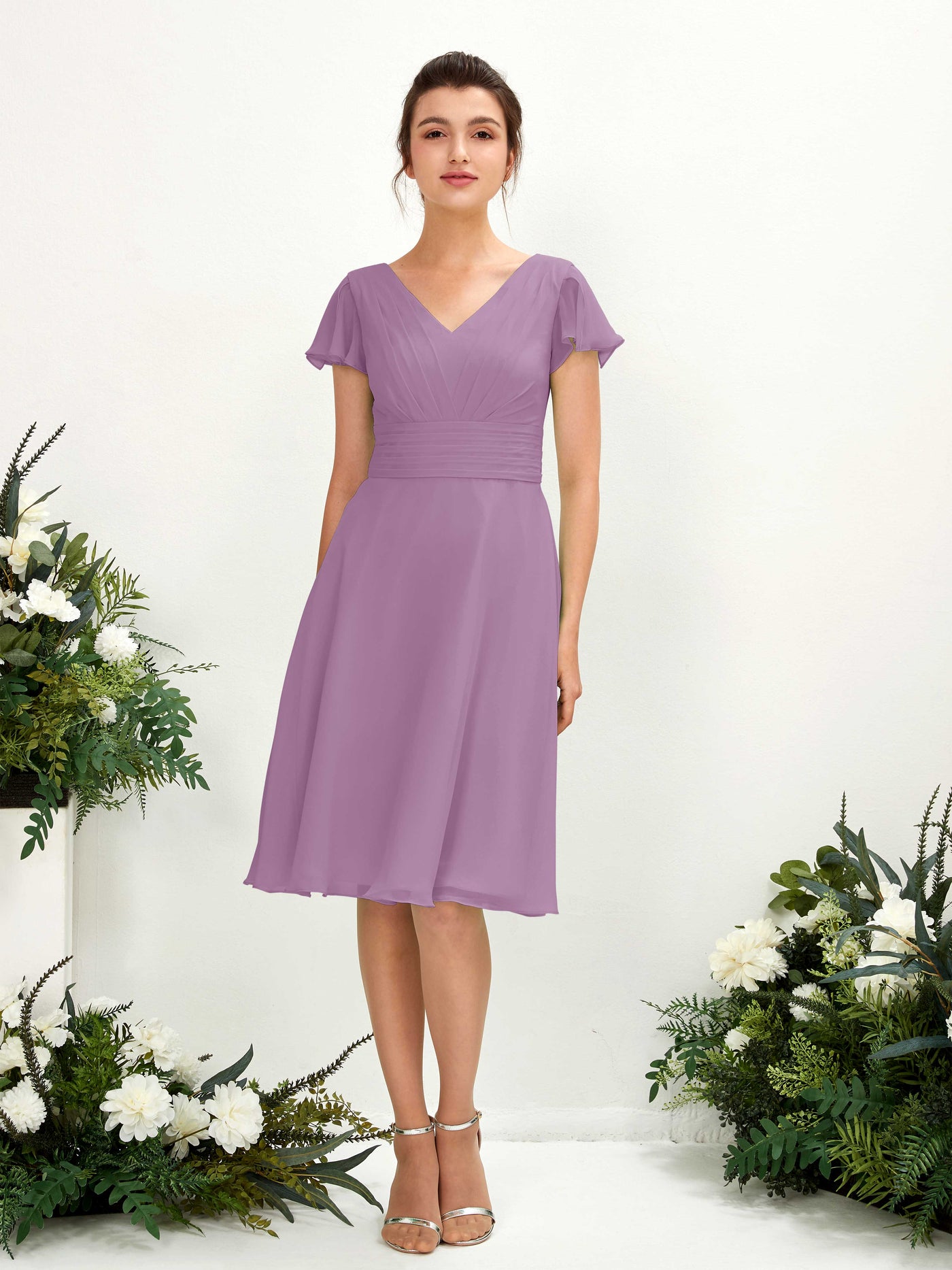 V-neck Short Sleeves Chiffon Bridesmaid Dress - Orchid Mist (81220221)#color_orchid-mist