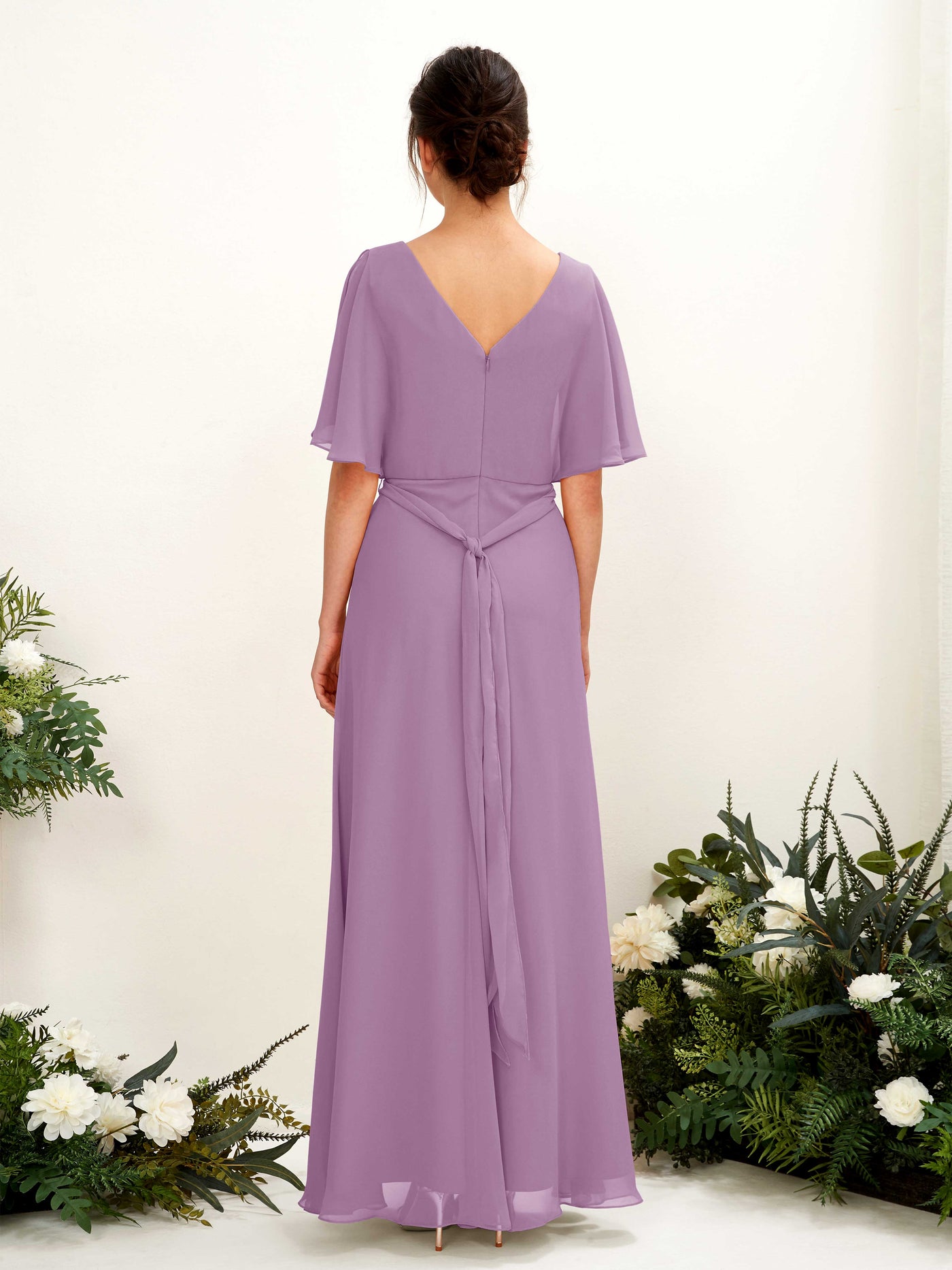 V-neck Short Sleeves Chiffon Bridesmaid Dress - Orchid Mist (81222421)#color_orchid-mist