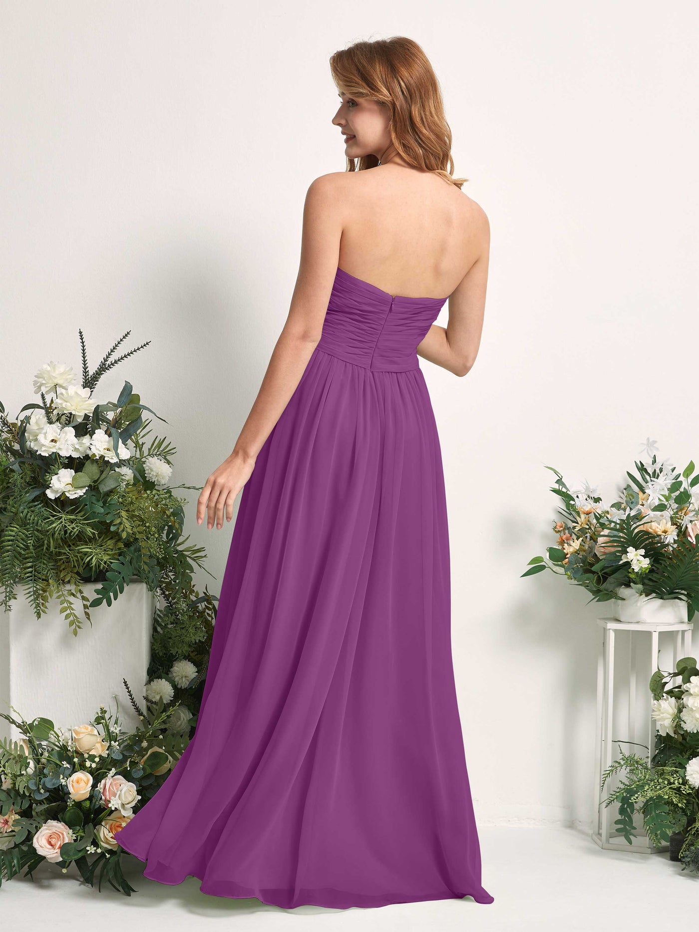 Bridesmaid Dress A-line Chiffon Sweetheart Full Length Sleeveless Wedding Party Dress - Purple (81226936)#color_purple