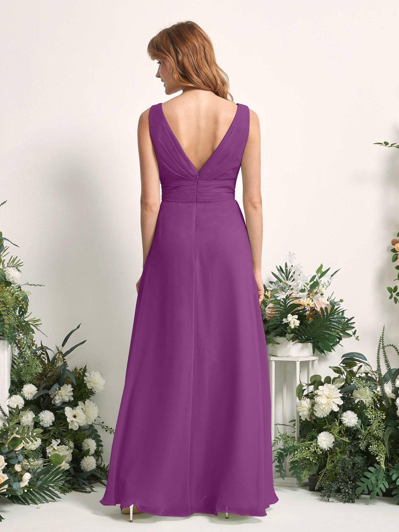 Carlyna Mollie A-Line Purple Bridesmaid Dress Maxi Sleeveless V-Neck Dress #color_purple