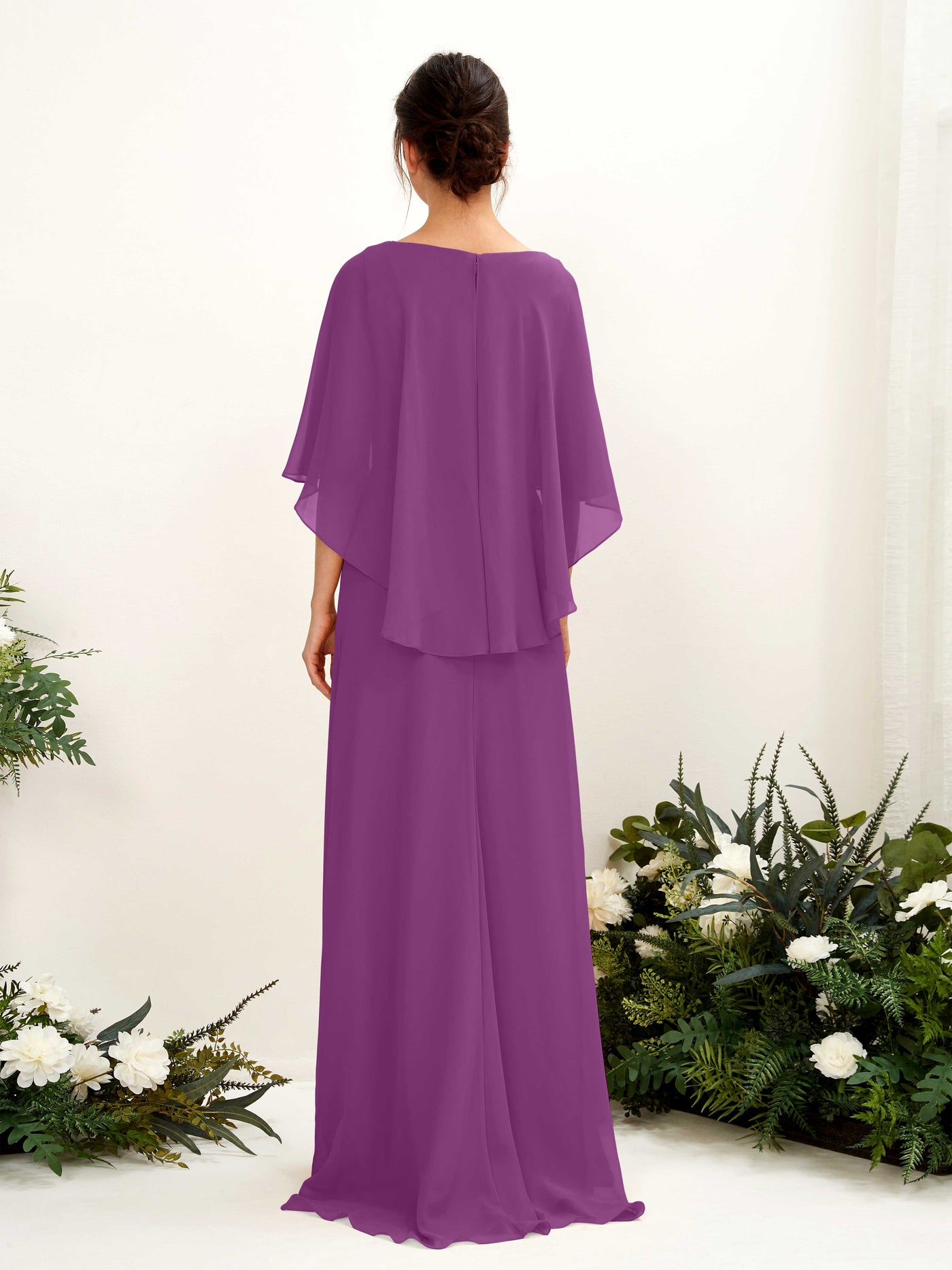 Carlyna Savin Sheath Purple Bridesmaid Dress Maxi Cap Sleeve Boat Neck Dress #color_purple