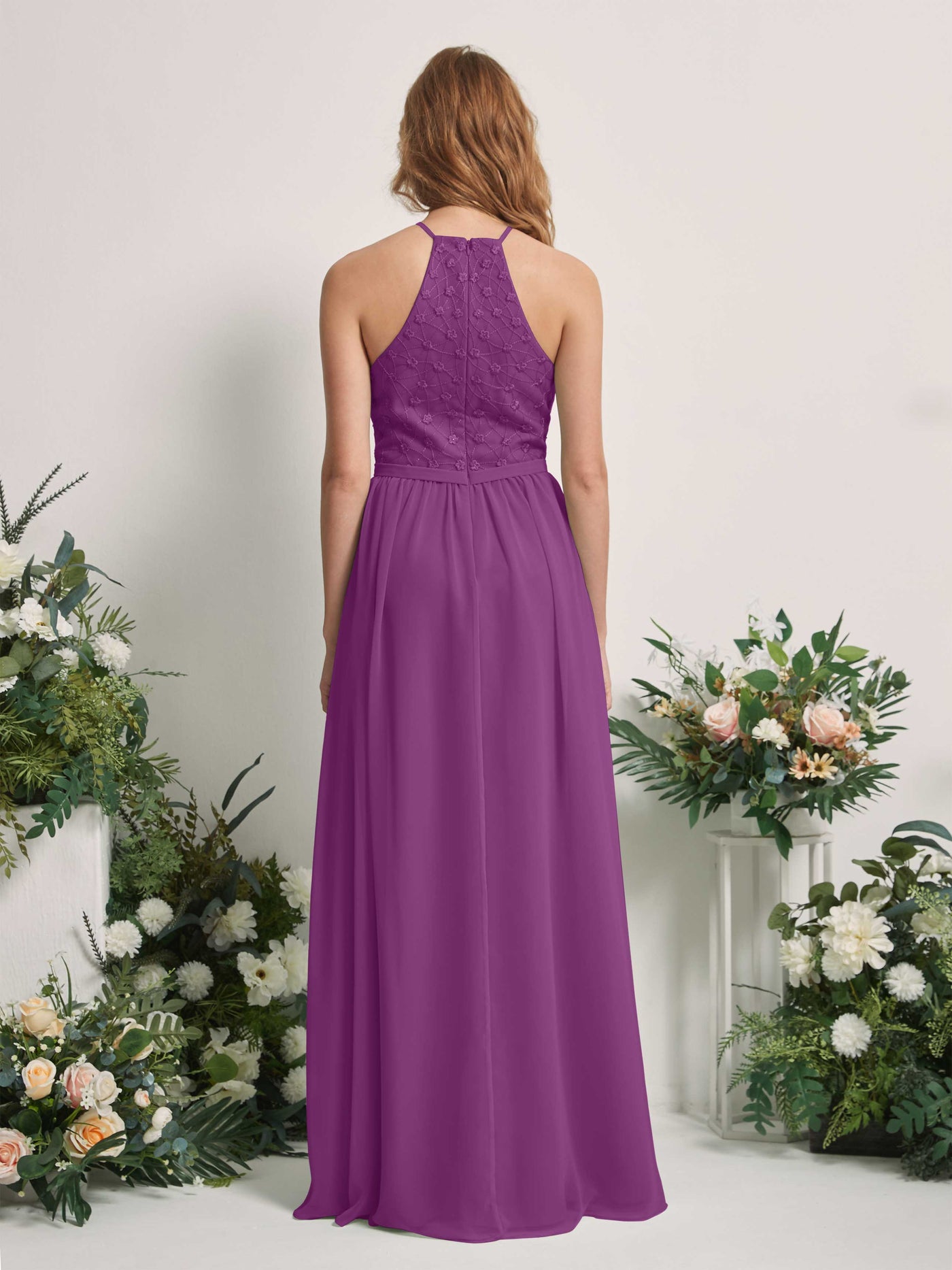 Purple Bridesmaid Dresses A-line Halter Sleeveless Chiffon Dresses (83220836)#color_purple