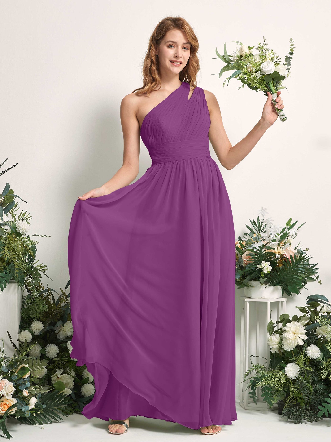 Carlyna Evelyn A-Line Purple Bridesmaid Dress Maxi Sleeveless One Shoulder Dress #color_purple