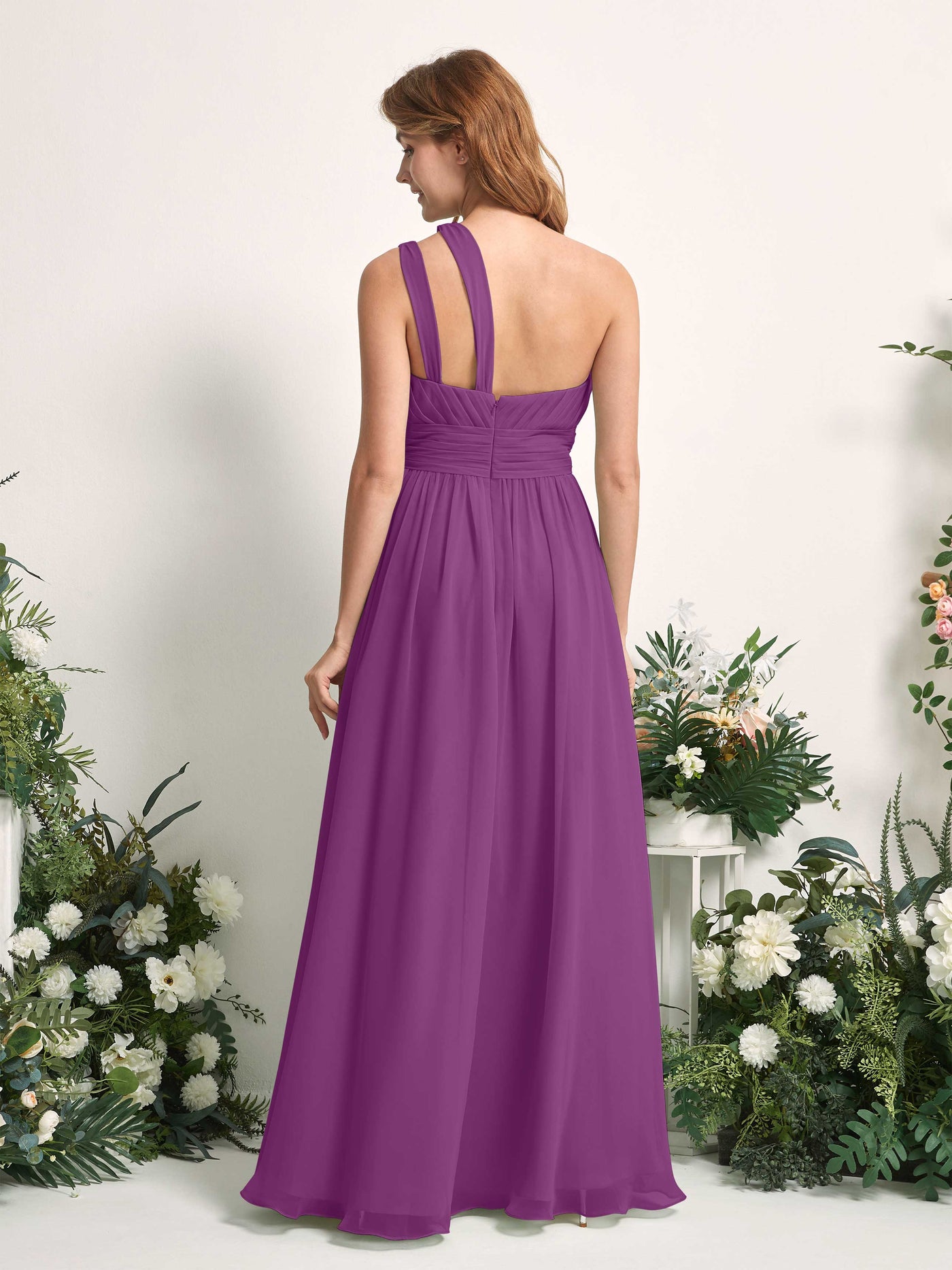 Carlyna Evelyn A-Line Purple Bridesmaid Dress Maxi Sleeveless One Shoulder Dress #color_purple