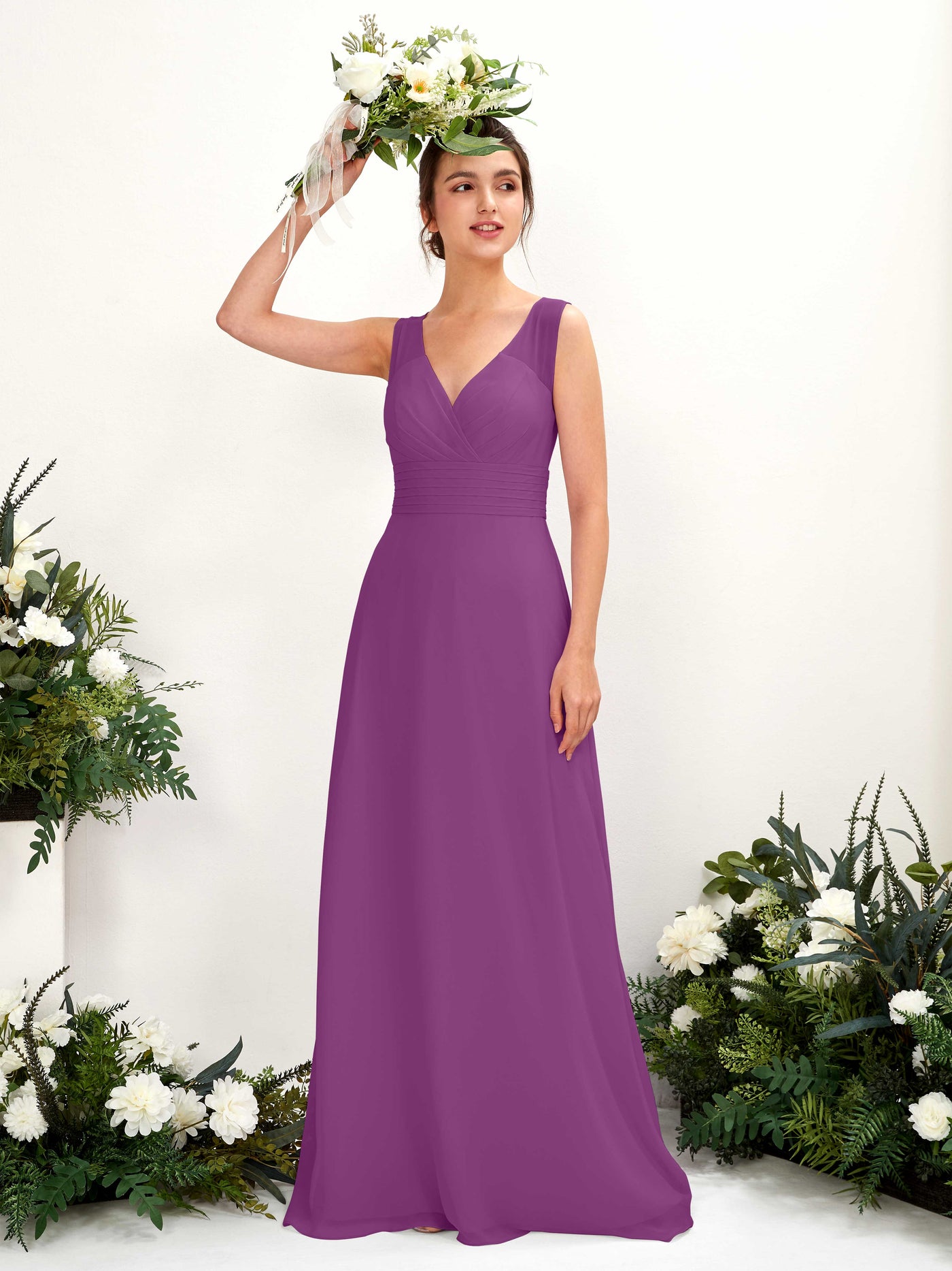 Carlyna Karen A-Line Purple Bridesmaid Dress Maxi Sleeveless V-Neck Dress #color_purple