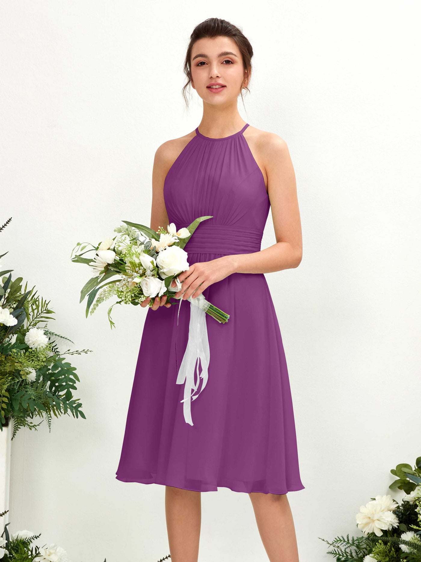 Halter Sleeveless Chiffon Bridesmaid Dress - Purple (81220136)#color_purple