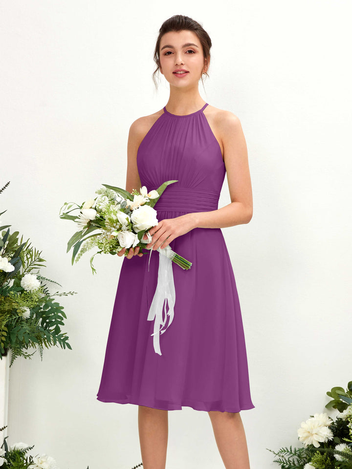 Halter Sleeveless Chiffon Bridesmaid Dress - Purple (81220136)