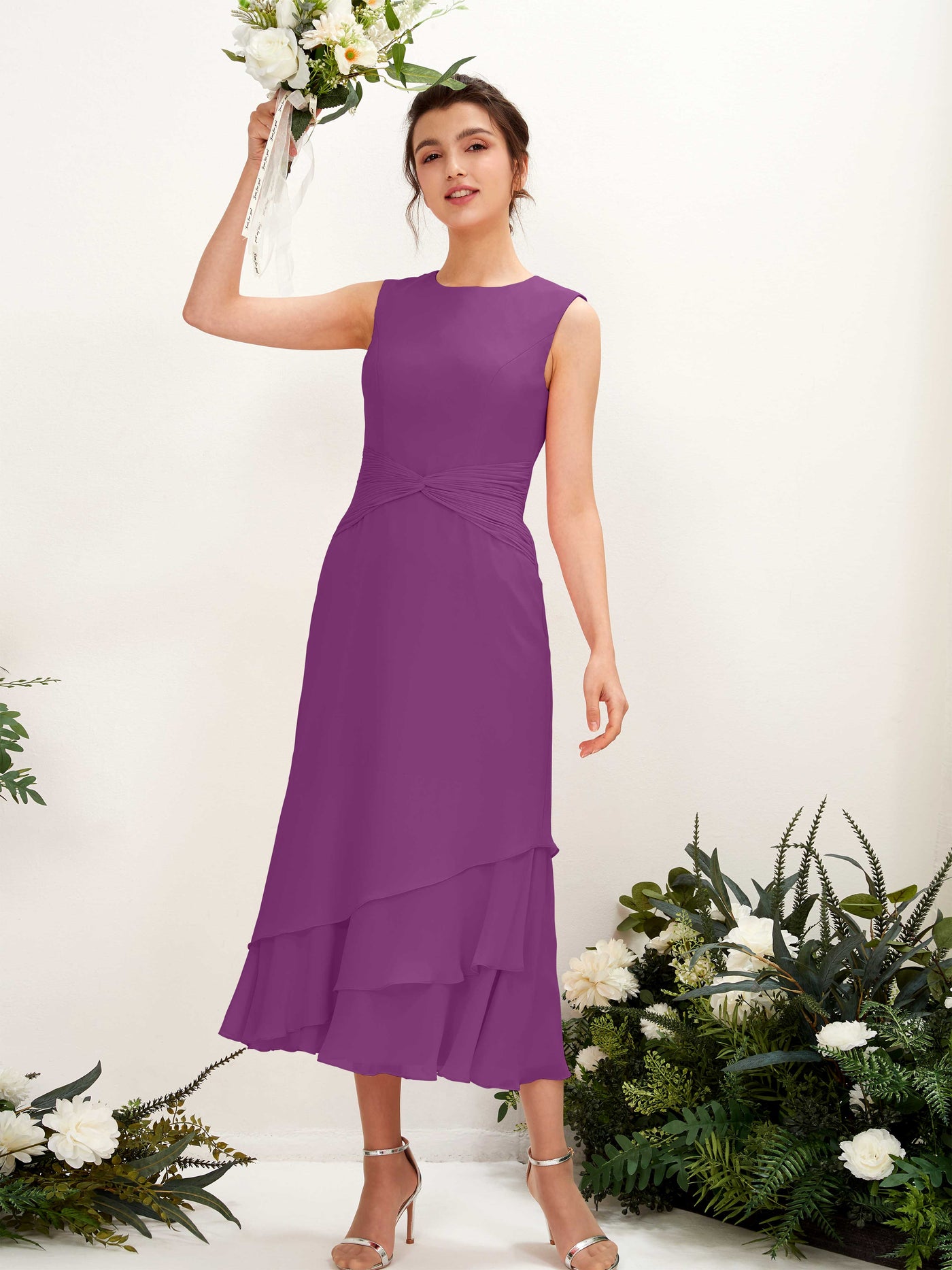 Mermaid/Trumpet Round Sleeveless Chiffon Bridesmaid Dress - Purple (81221936)#color_purple