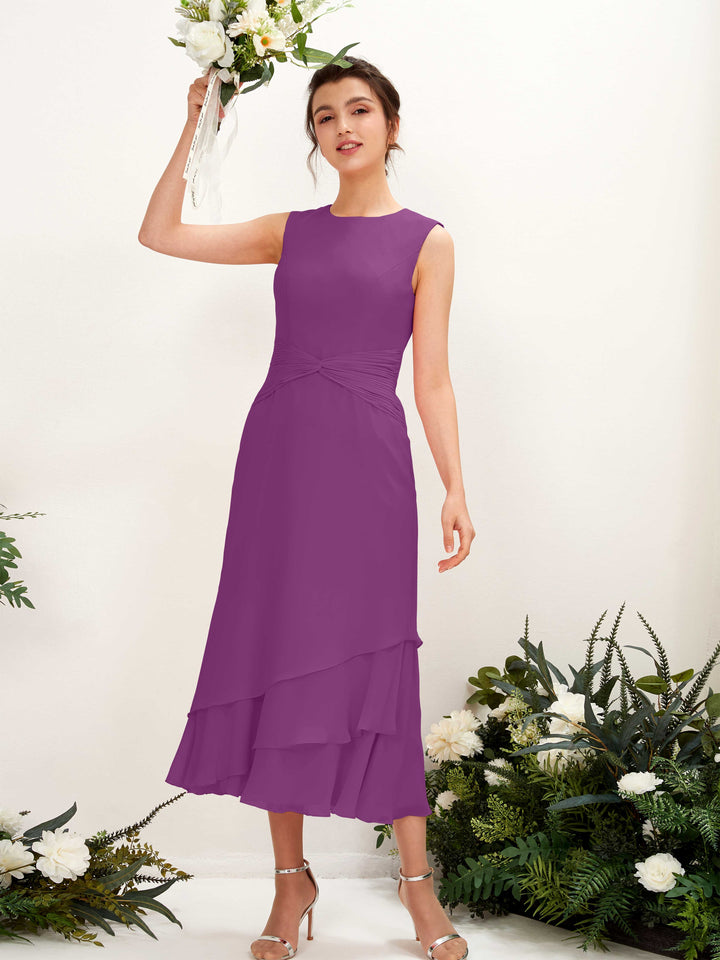 Mermaid/Trumpet Round Sleeveless Chiffon Bridesmaid Dress - Purple (81221936)