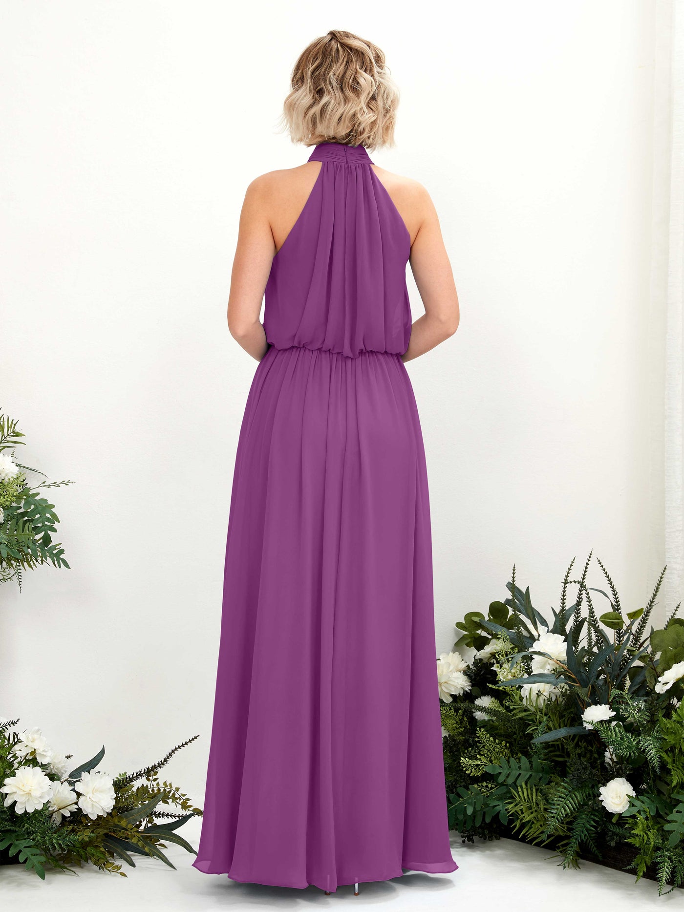 Halter Sleeveless Chiffon Bridesmaid Dress - Purple (81222936)#color_purple