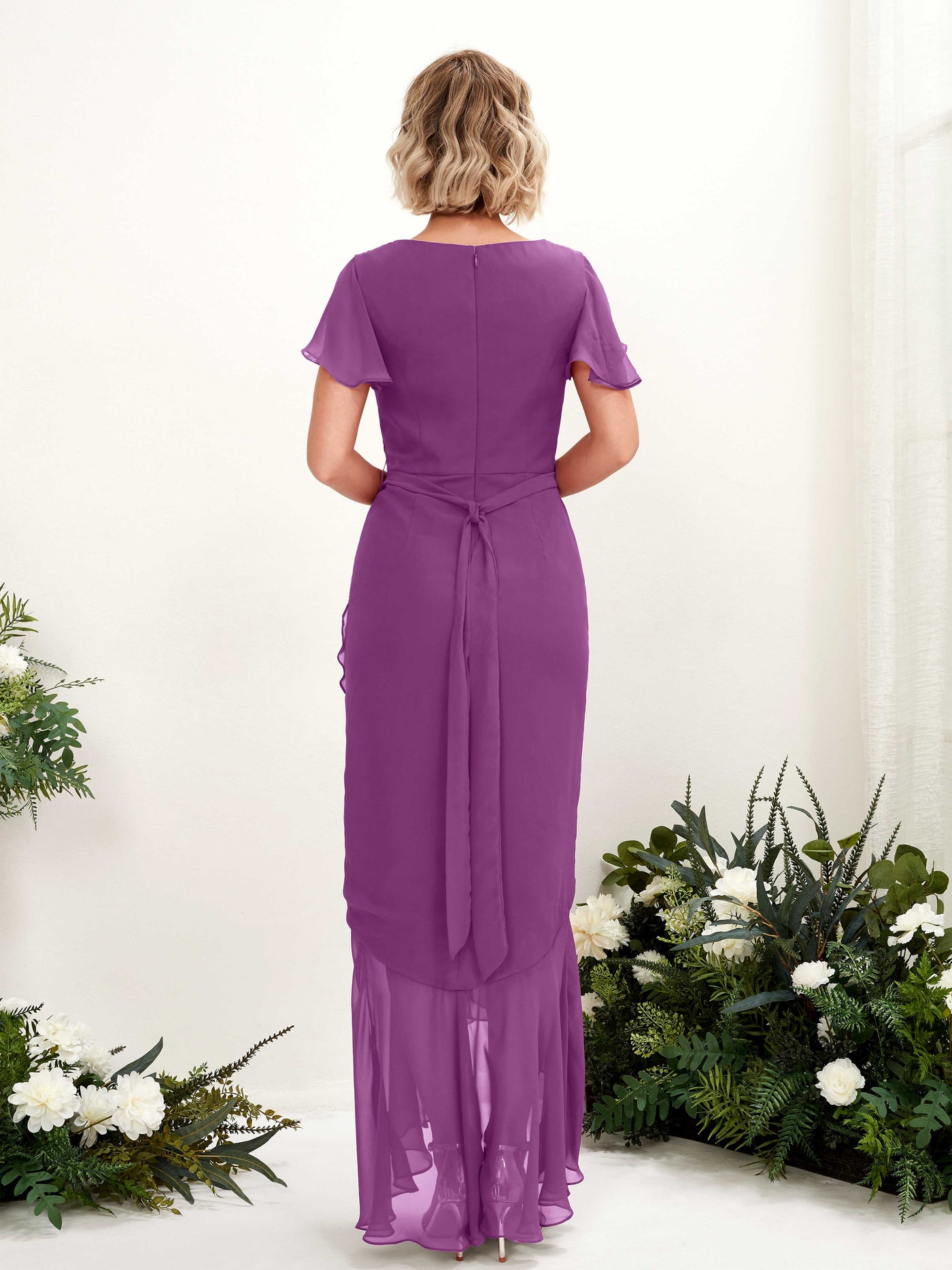 Carlyna Eartha Mermaid Purple Bridesmaid Dress Maxi Cap Sleeve V-Neck Dress #color_purple