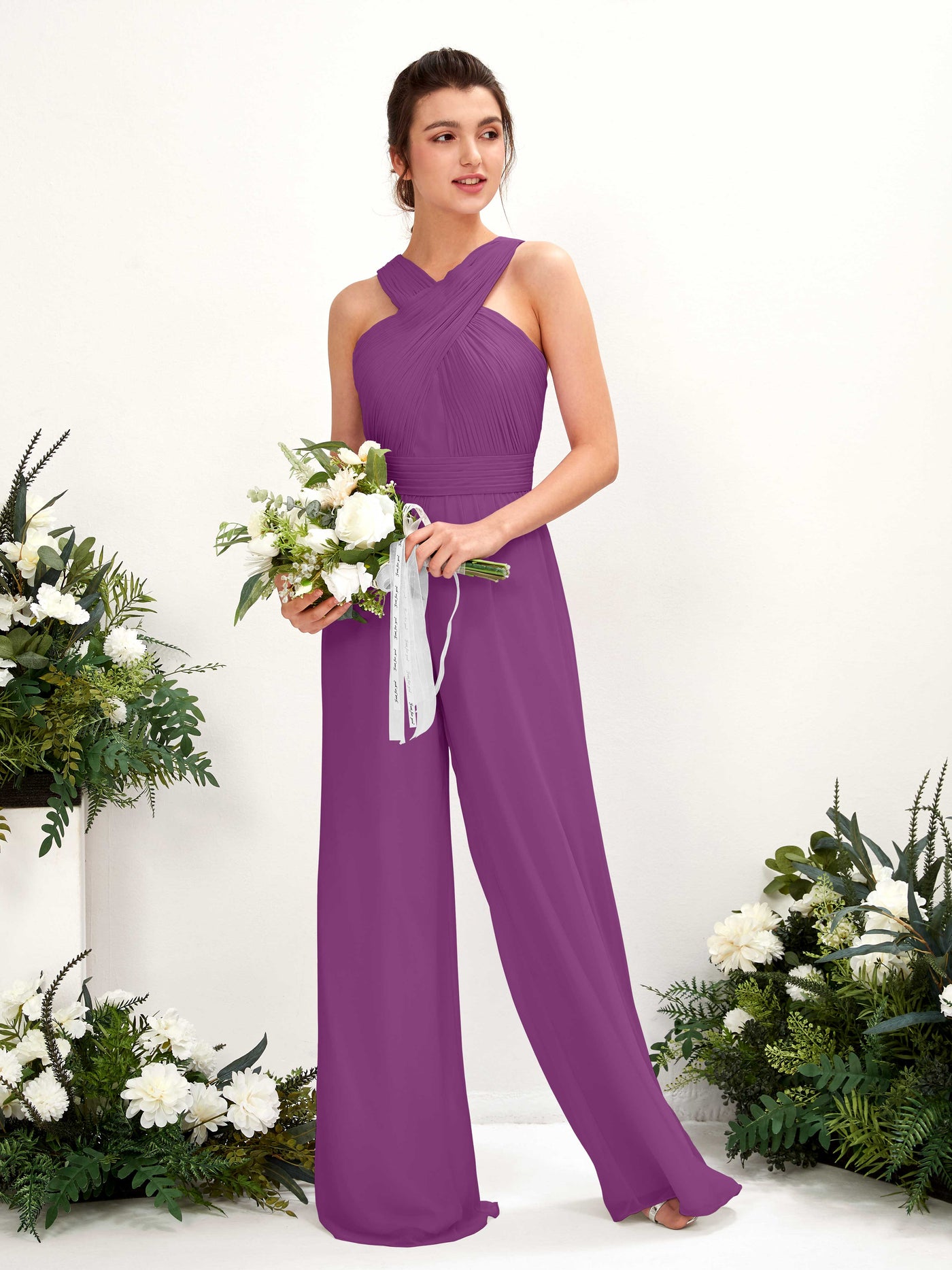 Carlyna Hilona Jumpsuit Purple Bridesmaid Dress Maxi Sleeveless V-Neck Dress #color_purple