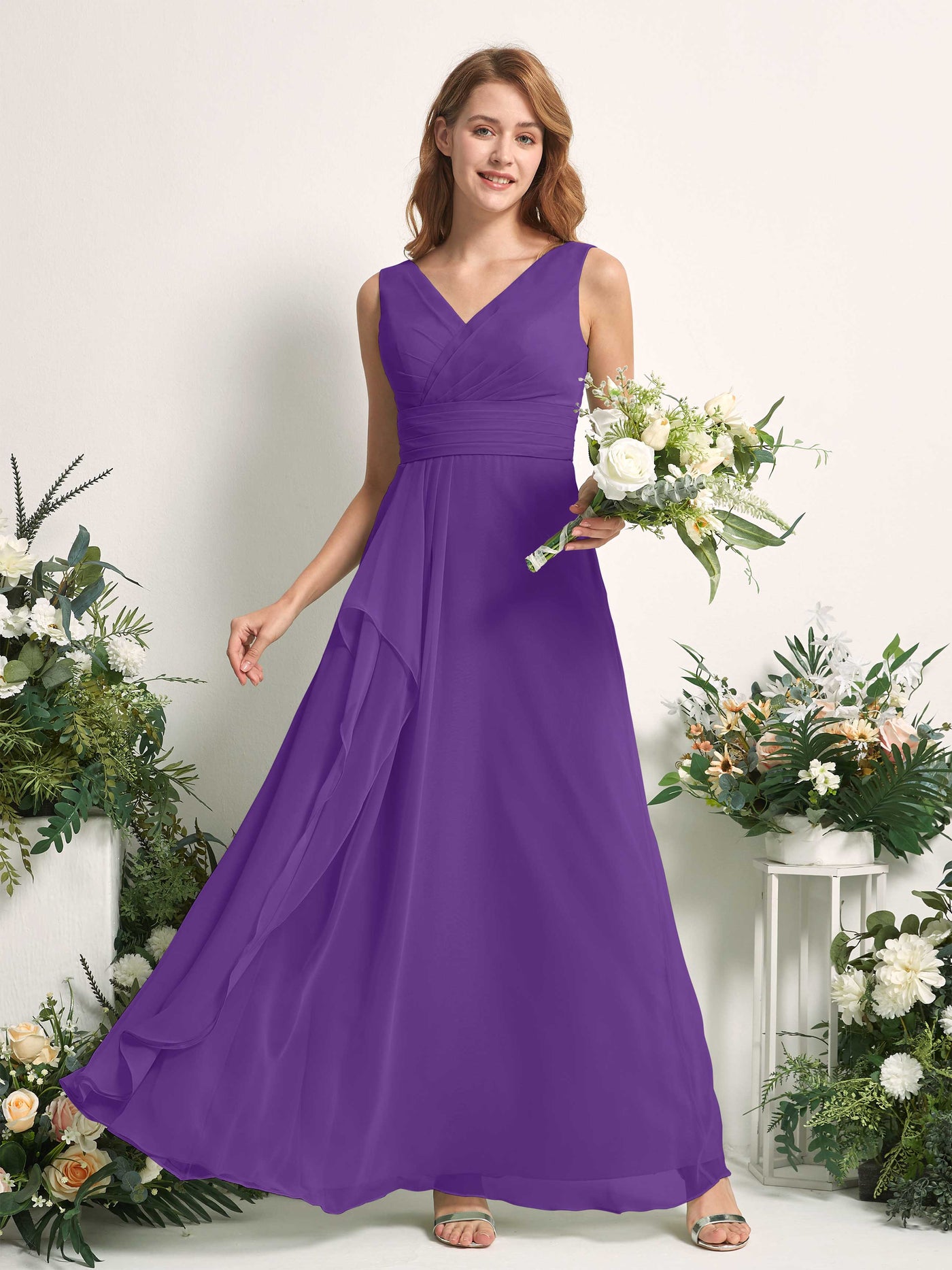 Carlyna Mollie A-Line Regency Bridesmaid Dress Maxi Sleeveless V-Neck Dress #color_regency