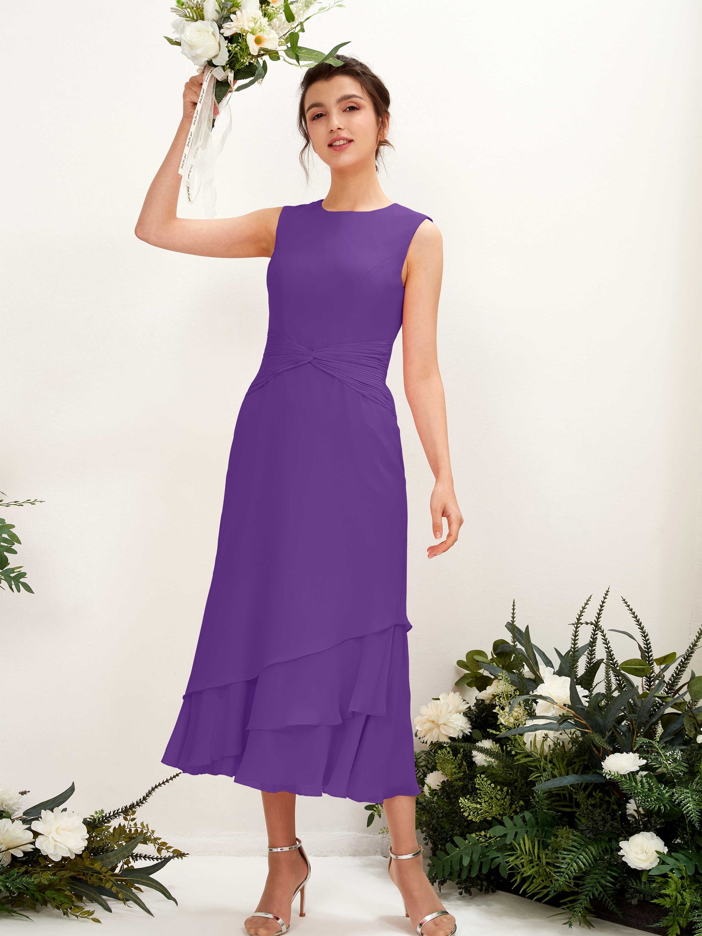 Mermaid/Trumpet Round Sleeveless Chiffon Bridesmaid Dress - Regency (81221928)#color_regency