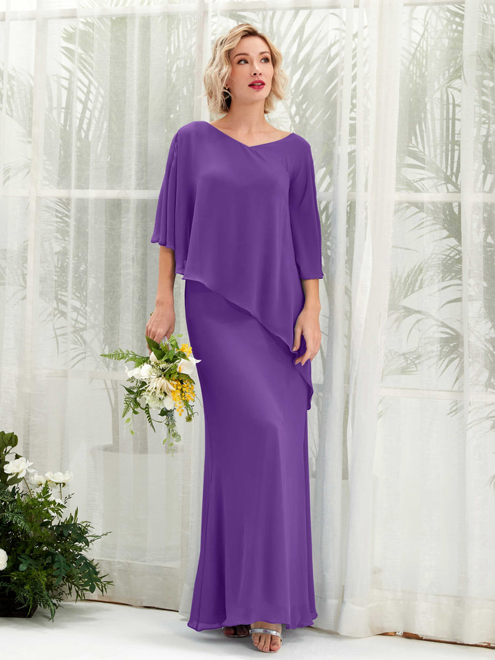 V-neck 3/4 Sleeves Chiffon Bridesmaid Dress - Regency (81222528)